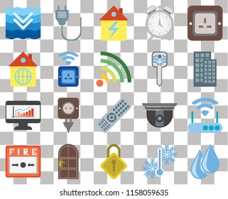 Set Of 20 transparent icons such as Water, Temperature, Locking, Door, Fire alarm, Plug, Modem, Remote, Dashboard, Socket, Smart key, Deep, home, Home, transparency icon pack, pixel perfect