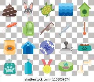 Set Of 20 transparent icons such as Bone, Pet bed, Winner, Shampoo, Shopping bag, Birdhouse, Bowl, Tennis, Cat food, Glove, Injection, Poop, Thermometer, Turtle, transparency icon pack, pixel perfect
