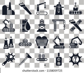 Set Of 20 transparent icons such as Machinery, Wood cutting, Conveyor, Mill, Maintenance, Saw, transparency icon pack, pixel perfect