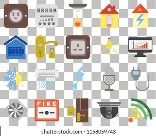 Set Of 20 transparent icons such as Wifi, Security camera, Doorbell, Fire alarm, Cooler, Home, Plug, Power, Heating, Handle, Light, Dashboard, Sensor, transparency icon pack, pixel perfect