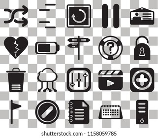 Set Of 20 transparent icons such as Server, Calendar, Notepad, Forbidden, Flag, Id card, Add, Controls, Trash, Battery, Help, Shuffle, Locked, Restart, transparency icon pack, pixel perfect