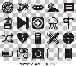 Set Of 20 transparent icons such as Smartphone, Frame, Restart, Switch, Battery, Notification, Clock, Server, Shuffle, Next, Cloud computing, Radar, Street, More, transparency icon pack, pixel perfect