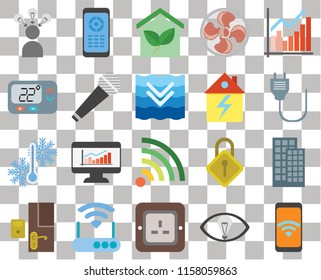 Set Of 20 transparent icons such as Mobile, Smart, Plug, Modem, Doorbell, Chart, Smart home, Wifi, Temperature, Microphone, Home, transparency icon pack, pixel perfect