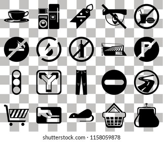 Set Of 20 transparent icons such as Purse, No parking, food, Hidden, Shopping cart, Electrical appliances, Forbidden, smoking, transparency icon pack, pixel perfect