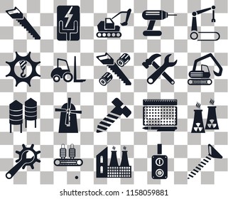 Set Of 20 transparent icons such as Screw, Digger, Robotic arm, Drill, Maintenance, Electricity, print, Machinery, transparency icon pack, pixel perfect