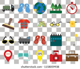 Set Of 20 transparent icons such as Suitcase, Towel, Time, Forest, Map, Flip flops, Calendar, Stamp, transparency icon pack, pixel perfect