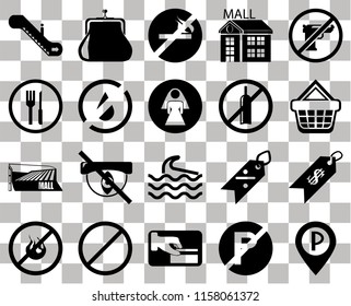 Set Of 20 transparent icons such as Parking, Shopping basket, Gun, Mall, No fire, Purse, Discount, Restaurant, transparency icon pack, pixel perfect