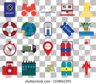 Set Of 20 transparent icons such as Airplane, Island, Sand castle, Booking, Photography, Binoculars, Aqualung, Lifebuoy, transparency icon pack, pixel perfect
