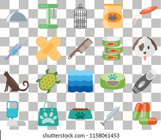 Set Of 20 transparent icons such as Drugs, Injection, Bowl, Shopping bag, Water tank, Frisbee, Razor, Water, Cat, Band aid, Canned food, Food, Dog, Cage, transparency icon pack, pixel perfect
