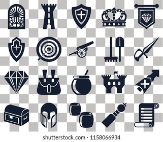 Set Of 20 transparent icons such as Scroll, Dagger, Standard, Crown, Chest, Tower, Castle, Shield, transparency icon pack, pixel perfect