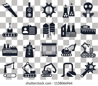 Set Of 20 transparent icons such as Maintenance, Measure, Gas mask, Nuclear plant, Robotic arm, Switch, Excavator, Conveyor, transparency icon pack, pixel perfect