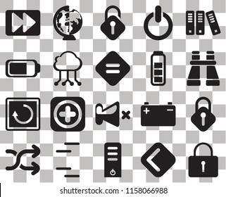 Set Of 20 transparent icons such as Locked, Binoculars, Archive, Switch, Shuffle, Worldwide, Battery, transparency icon pack, pixel perfect