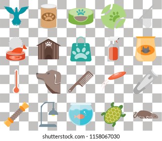 Set Of 20 transparent icons such as Mouse, Turtle, Aquarium, Lamp, Rope, Net, Nail clippers, Comb, Thermometer, Kennel, Spray, Bird, Cat food, Pet bed, transparency icon pack, pixel perfect