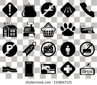 Set Of 20 transparent icons such as Open, Mall, Telephone, Road, Shoes, Purse, Restroom, transparency icon pack, pixel perfect