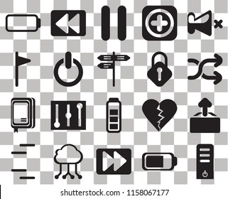 Set Of 20 transparent icons such as Server, Battery, Fast forward, Cloud computing, Lines, Mute, Upload, Notebook, Switch, Lock, Shuffle, Pause, transparency icon pack, pixel perfect