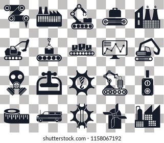 Set Of 20 transparent icons such as Factory, Digger, Conveyor, Measure, Excavator, transparency icon pack, pixel perfect