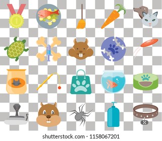 Set Of 20 transparent icons such as Collar, Shampoo, Spider, Hamster, Snake, Pet, Pet bed, Shopping bag, Cat food, Treats, Tennis, Winner, Frisbee, Broom, transparency icon pack, pixel perfect