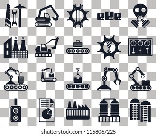 Set Of 20 transparent icons such as Silo, Control panel, Gas mask, Packages, Switch, Digger, Industrial robot, Factory, transparency icon pack, pixel perfect