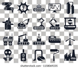 Set Of 20 transparent icons such as Factory, Machine press, Silo, Stock, Gas mask, Machinery, Measure, Mill, transparency icon pack, pixel perfect