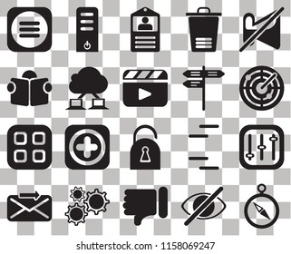 Set Of 20 transparent icons such as Compass, Hide, Dislike, Settings, Send, Muted, Controls, Locked, Menu, Cloud computing, Street, Radar, Id card, transparency icon pack, pixel perfect