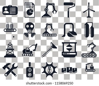 Set Of 20 transparent icons such as Conveyor, Silo, Windmill, Roller, Tools, Plan, Machine press, transparency icon pack, pixel perfect