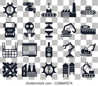 Set Of 20 transparent icons such as Conveyor, Measure, Factory, Planning, Drilling machine, Robot arm, Truck, transparency icon pack, pixel perfect