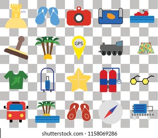 Set Of 20 transparent icons such as Check out, Swimsuit, Water craft, Map, Bus, Flip flops, Aqualung, Stamp, transparency icon pack, pixel perfect
