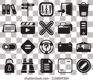 Set Of 20 transparent icons such as Forbidden, Frame, Notepad, Binoculars, Locked, Trash, Id card, Help, Switch, Video player, Folder, Archive, Server, Controls, transparency icon pack, pixel perfect