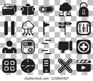 Set Of 20 transparent icons such as Video player, Multiply, Server, Clock, Menu, Locked, Add, Lines, User, Cloud computing, Street, Folder, Controls, Switch, transparency icon pack, pixel perfect