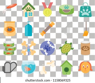 Set Of 20 transparent icons such as Dog, Broom, Shopping bag, Pet bed, Grooming glove, shop, Turtle, Cat food, transparency icon pack, pixel perfect
