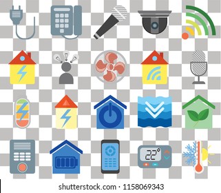 Set Of 20 transparent icons such as Thermostat, Voice control, Wifi, Security camera, Intercom, Dial, Deep, Home, transparency icon pack, pixel perfect