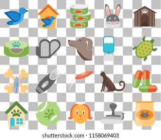 Set Of 20 transparent icons such as Cat food, Snake, Dog, Ball, Pet shop, Kennel, Drugs, Frisbee, Treats, Grooming glove, Water tank, Bird, Turtle, Canned transparency icon pack, pixel perfect