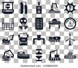 Set Of 20 transparent icons such as Conveyor, Gauge, Machinery, Digger, Silo, Tank truck, Elevator, transparency icon pack, pixel perfect