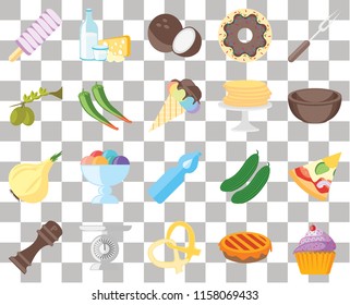 Set Of 20 transparent icons such as Cupcake, Pie, Pretzel, Scale, Pepper, Fork, Pizza, Water, Onion, Pancakes, Ice cream, Bowl, Coconut, transparency icon pack, pixel perfect