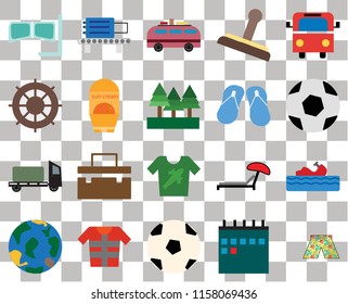 Set Of 20 transparent icons such as Swimsuit, Ball, Bus, Stamp, Globe, Check out, Sunbed, Helm, transparency icon pack, pixel perfect