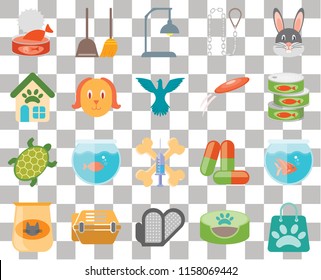 Set Of 20 transparent icons such as Shopping bag, Canned food, Rabbit, Leash, Cat Dustpan, Drugs, Pet shop, transparency icon pack, pixel perfect