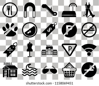 Set Of 20 transparent icons such as No smoking, Dress, Wifi, Mall, Magnet, Parking, pets, transparency icon pack, pixel perfect