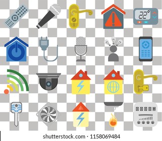 Set Of 20 transparent icons such as Meter, Sensor, Home, Cooler, Smart key, Thermostat, Handle, Wifi, Plug, Smart, Remote, Doorknob, transparency icon pack, pixel perfect