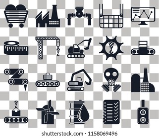 Set Of 20 transparent icons such as Switch, Planning, Oil, Mill, Conveyor, Stock, Factory, Digger, Robot arm, Crane, Machinery, Coal, Pump, transparency icon pack, pixel perfect