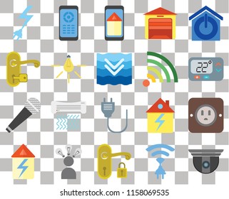 Set Of 20 transparent icons such as Security camera, Thermostat, Smart home, Garage, Home, Remote, Handle, transparency icon pack, pixel perfect