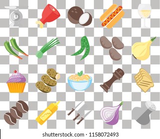 Set Of 20 transparent icons such as Salt, Onion, Knives, Mustard, Coffee, Glass, Toast, Pasta, Cupcake, Chives, Potatoes, Scale, Coconut, transparency icon pack, pixel perfect