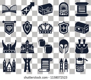 Set Of 20 transparent icons such as Water well, Tower, Scroll, Church, Belt pouch, Beer, Viking, Shield, Bridge, Chest, transparency icon pack, pixel perfect