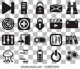 Set Of 20 transparent icons such as Settings, Battery, Binoculars, Send, Cloud computing, Server, Controls, Radar, transparency icon pack, pixel perfect