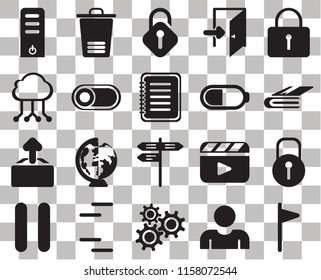 Set Of 20 transparent icons such as Flag, User, Settings, Lines, Pause, Locked, Street, Upload, Switch, Battery, Server, Notebook, Unlocked, transparency icon pack, pixel perfect