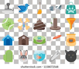 Set Of 20 transparent icons such as Cat, Filter, Shopping bag, Fish, Glove, Bird, Frisbee, Ball, transparency icon pack, pixel perfect