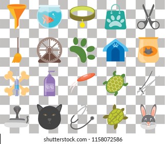 Set Of 20 transparent icons such as Rabbit, Cat food, Scissors, Shopping bag, Snake, Fishbowl, Turtle, Broom, transparency icon pack, pixel perfect