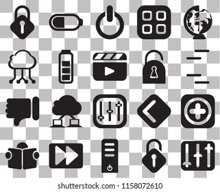 Set Of 20 transparent icons such as Controls, Unlocked, Server, Fast forward, Reading, Worldwide, Add, Dislike, Battery, Locked, Lock, Lines, Switch, transparency icon pack, pixel perfect