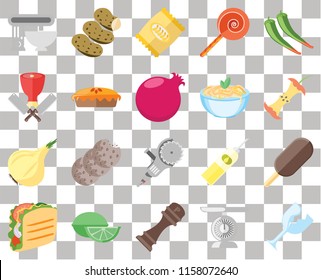 Set Of 20 transparent icons such as Glass, Scale, Pepper, Lime, Taco, Ice cream, Grinder, Onion, Pie, Pasta, Mixer, Apple, Chips, transparency icon pack, pixel perfect