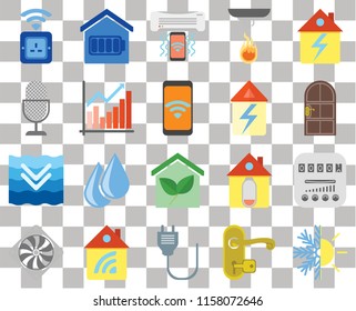 Set Of 20 transparent icons such as Heating, Handle, Plug, Home, Cooler, Meter, Smart home, Deep, Chart, Socket, Door, Air conditioner, transparency icon pack, pixel perfect