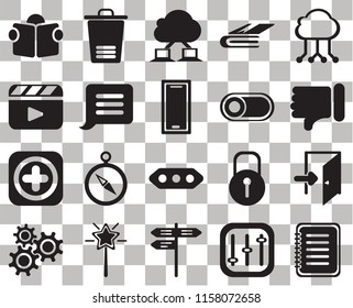 Set Of 20 transparent icons such as Note, Dislike, Cloud computing, Notebook, Settings, Trash, Locked, Video player, transparency icon pack, pixel perfect